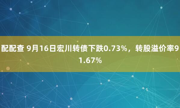 配配查 9月16日宏川转债下跌0.73%,转股溢价率91.67%